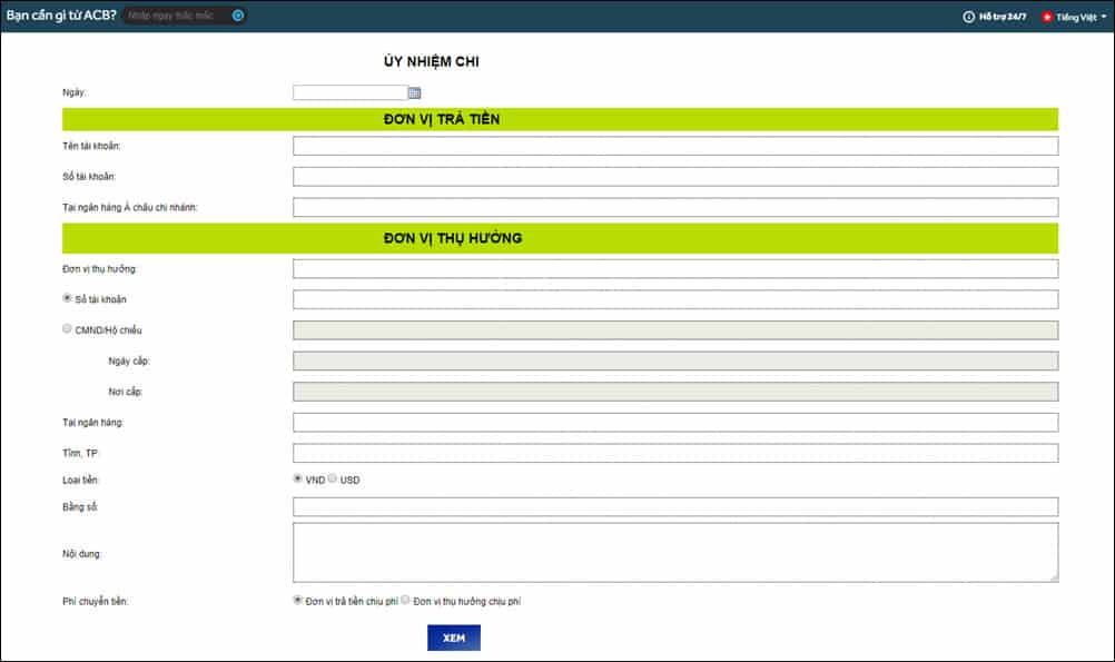 Ủy nhiệm chi ACB để làm gì? Mẫu ủy nhiệm chi ACB